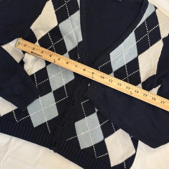Brandy Melville Y2K Argyle Button Front V Neck Sweater Cardigan No SZ Tag Fits M - Picture 5 of 7